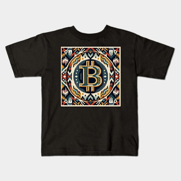 Crypto Tapestry: Traditional Weaves Meet Modern Wealth Kids T-Shirt by heartyARTworks